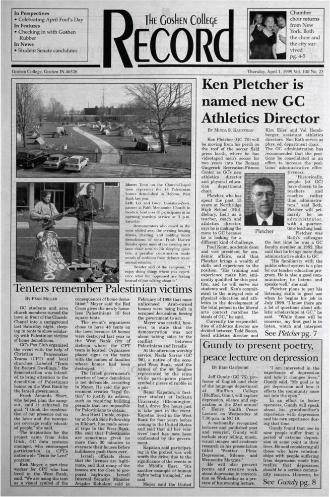 The Goshen College Record - Vol. 100 No. 23 (April 1, 1999) Thumbnail