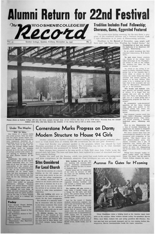 The Goshen College Record - Vol. 52 No. 5 (November 24, 1950) Thumbnail