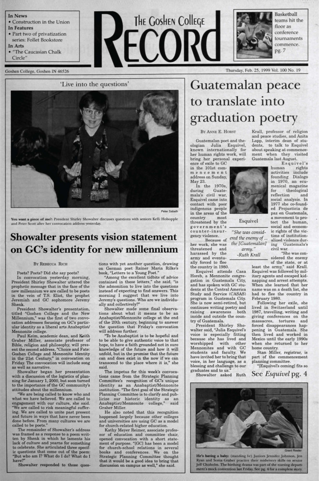 The Goshen College Record - Vol. 100 No. 19 (February 25, 1999) Thumbnail