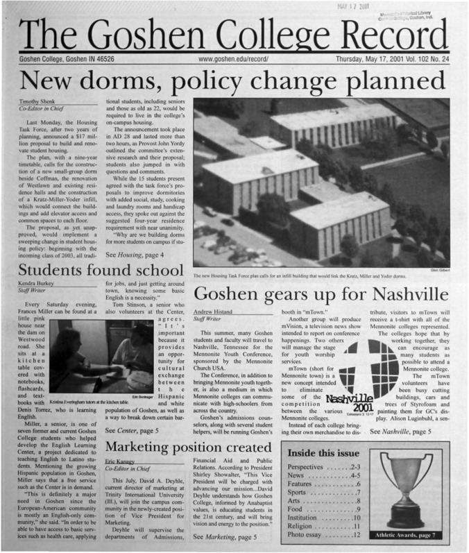 The Goshen College Record - Vol. 102 No. 24 (May 17, 2001) Thumbnail