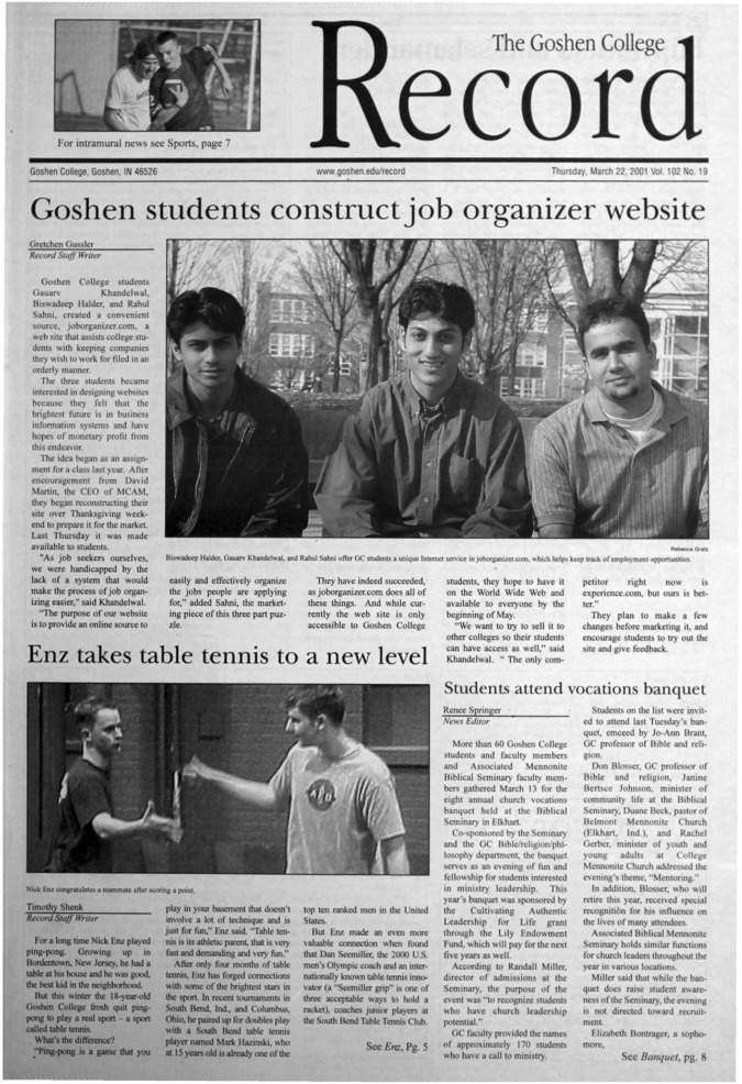 The Goshen College Record - Vol. 102 No. 19 (March 22, 2001) Thumbnail