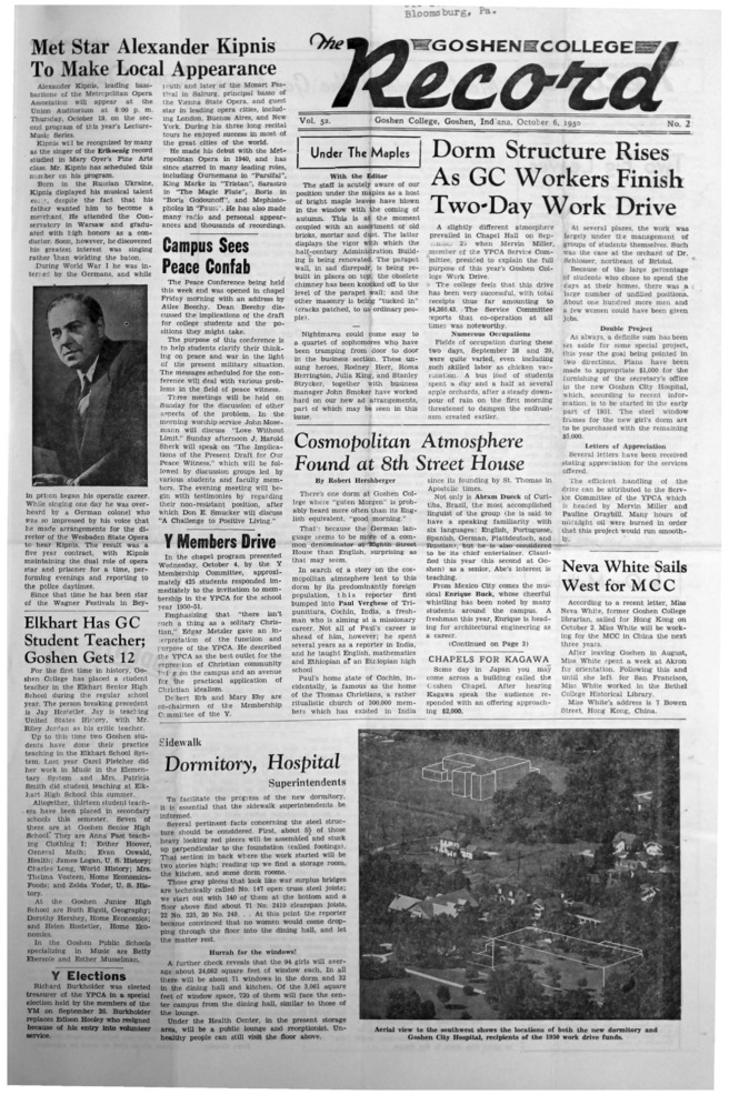 The Goshen College Record - Vol. 52 No. 2 (October 6, 1950) Thumbnail