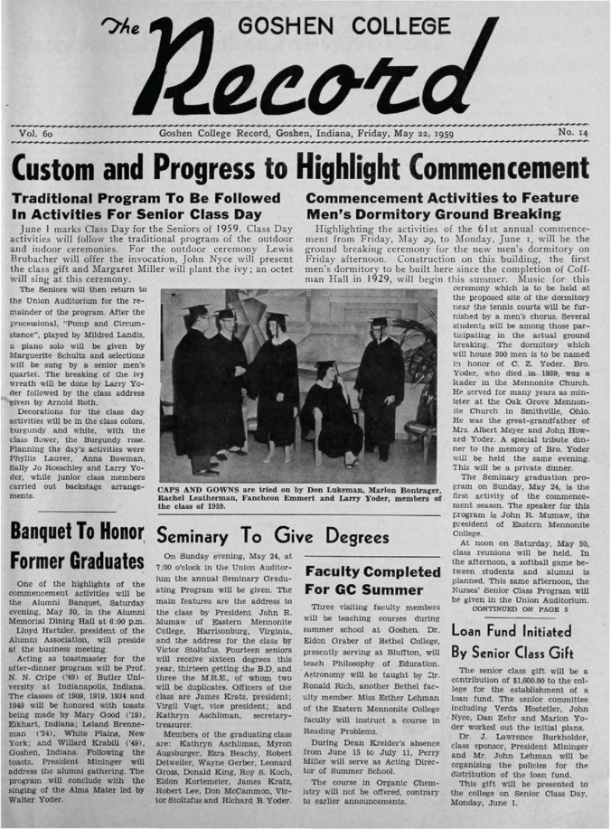 The Goshen College Record - Vol. 60 No. 14 (May 22, 1959) Thumbnail
