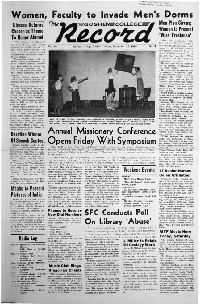 The Goshen College Record - Vol. 56 No. 4 (November 12, 1954) Thumbnail
