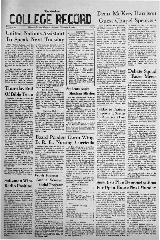 The Goshen College Record - Vol. 50 No. 9 (February 8, 1949) Thumbnail