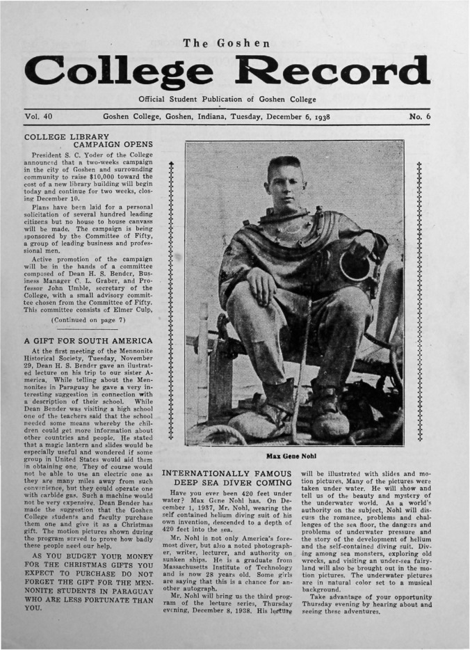 The Goshen College Record - Vol. 40 No. 6 (December 6, 1938) Thumbnail