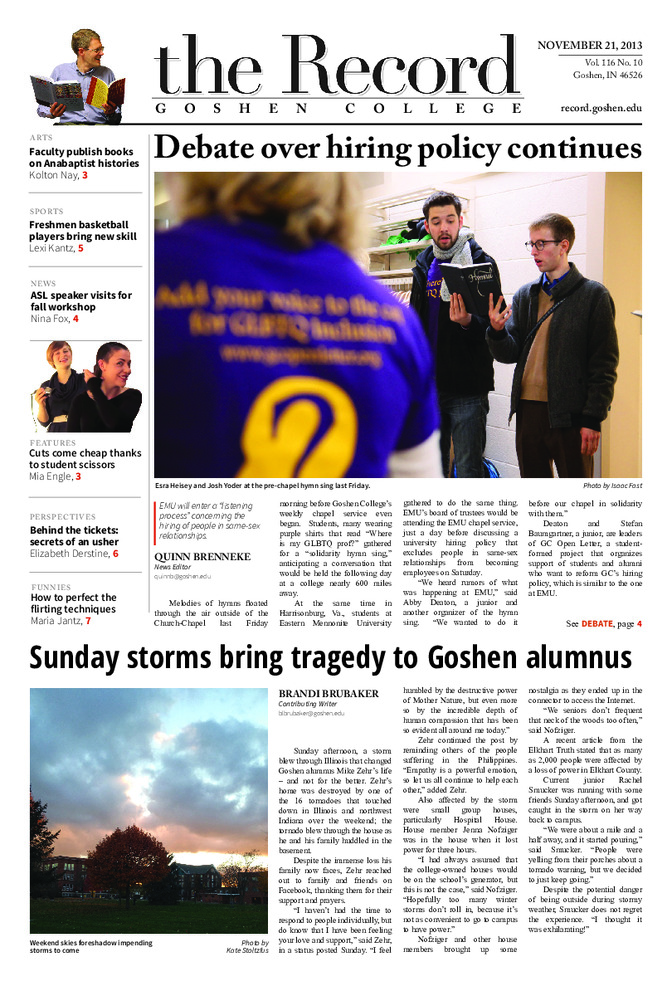 The Goshen College Record - Vol. 116 No. 10 (November 21, 2013) Thumbnail