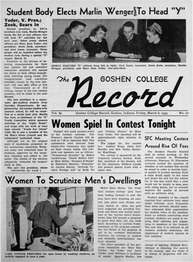 The Goshen College Record - Vol. 60 No. 10 (March 6, 1959) Thumbnail
