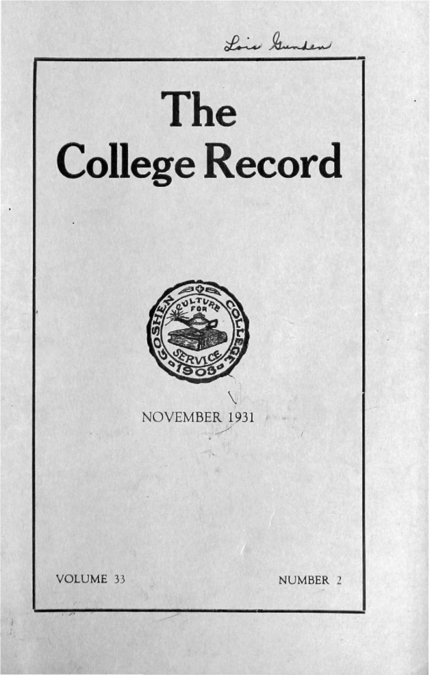 The Goshen College Record - Vol. 33 No. 2 (November 1931) Thumbnail
