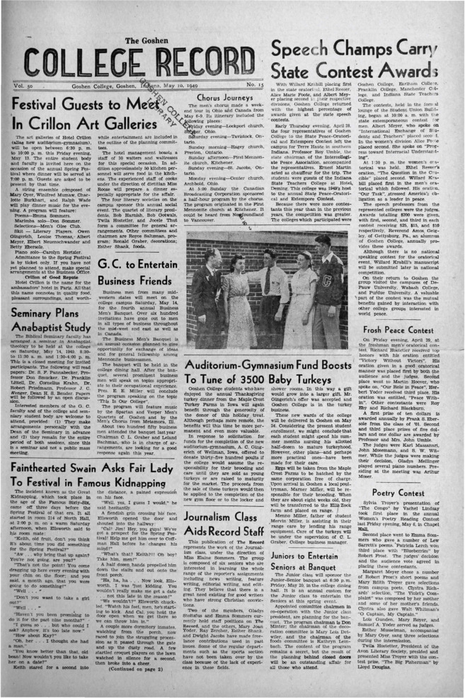 The Goshen College Record - Vol. 50 No. 15 (May 10, 1949) 缩略图