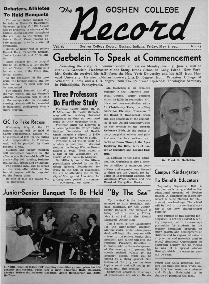 The Goshen College Record - Vol. 60 No. 13 (May 8, 1959) Thumbnail