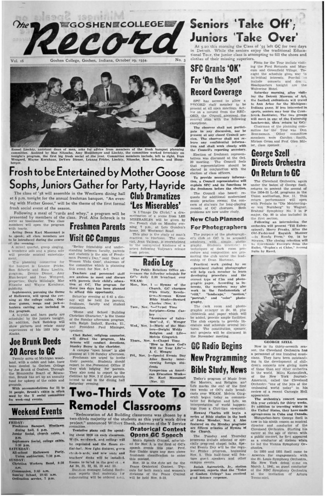 The Goshen College Record - Vol. 56 No. 3 (October 29, 1954) Thumbnail