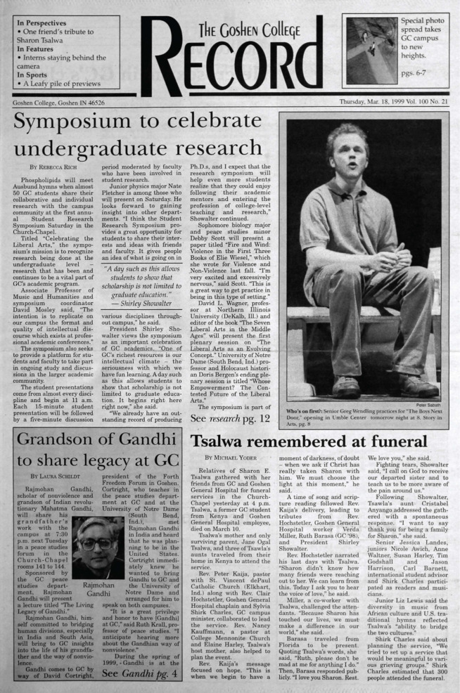 The Goshen College Record - Vol. 100 No. 21 (March 18, 1999) Thumbnail
