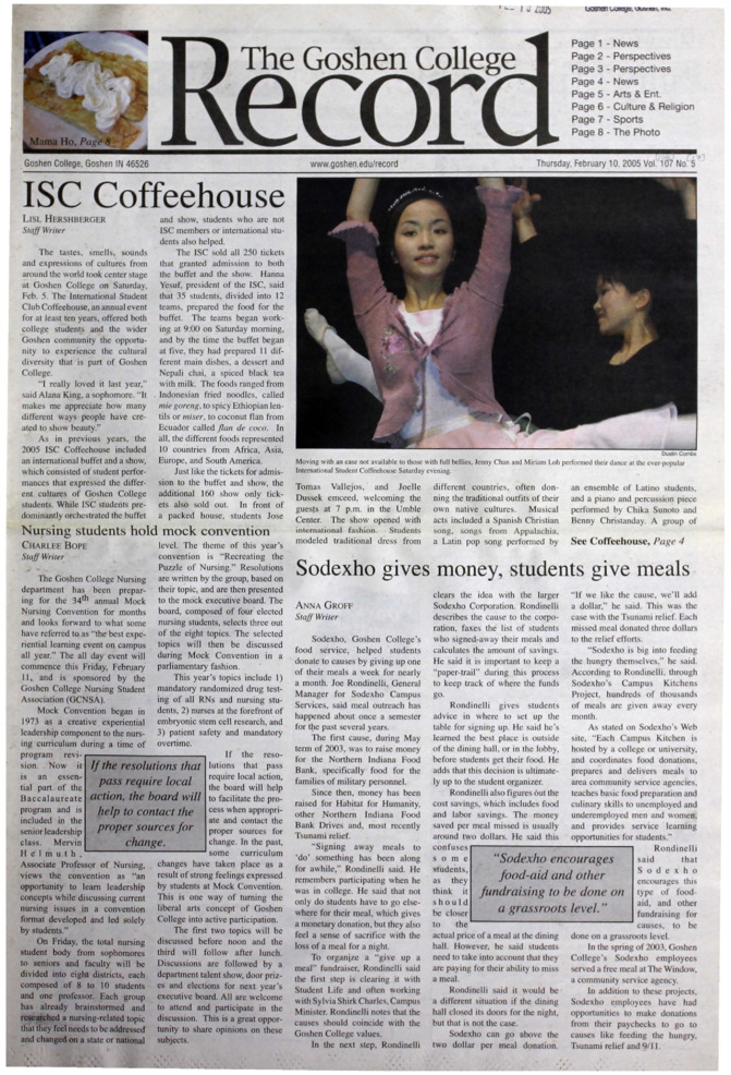 The Goshen College Record - Vol. 107 No. 5 (February 10, 2005) Thumbnail