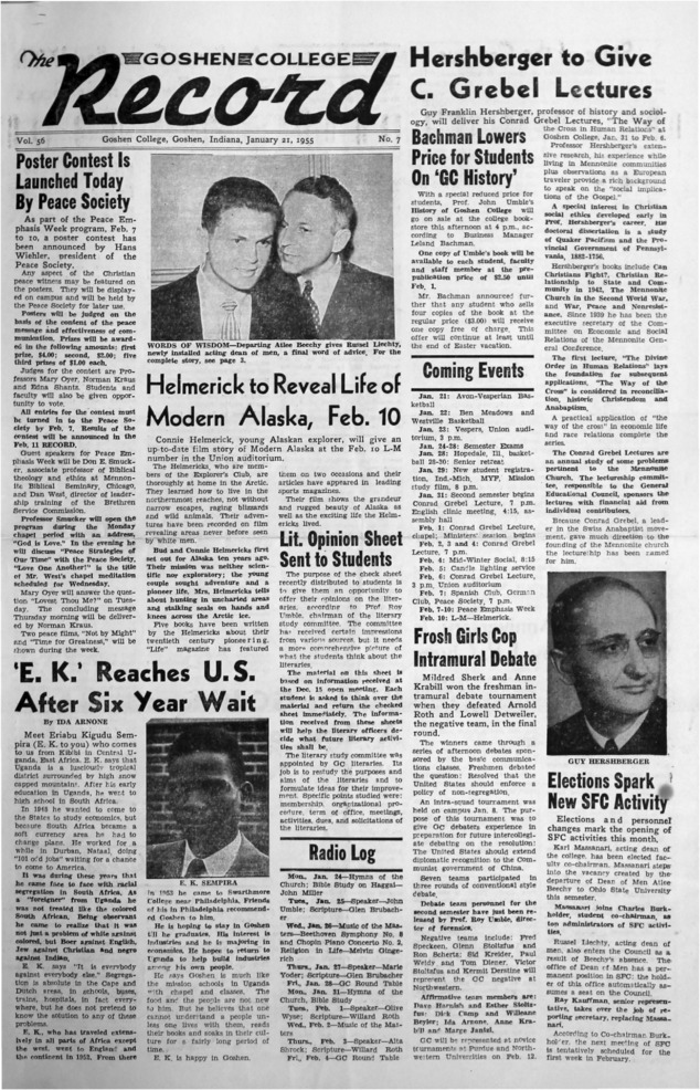 The Goshen College Record - Vol. 56 No. 7 (January 21, 1955) Thumbnail