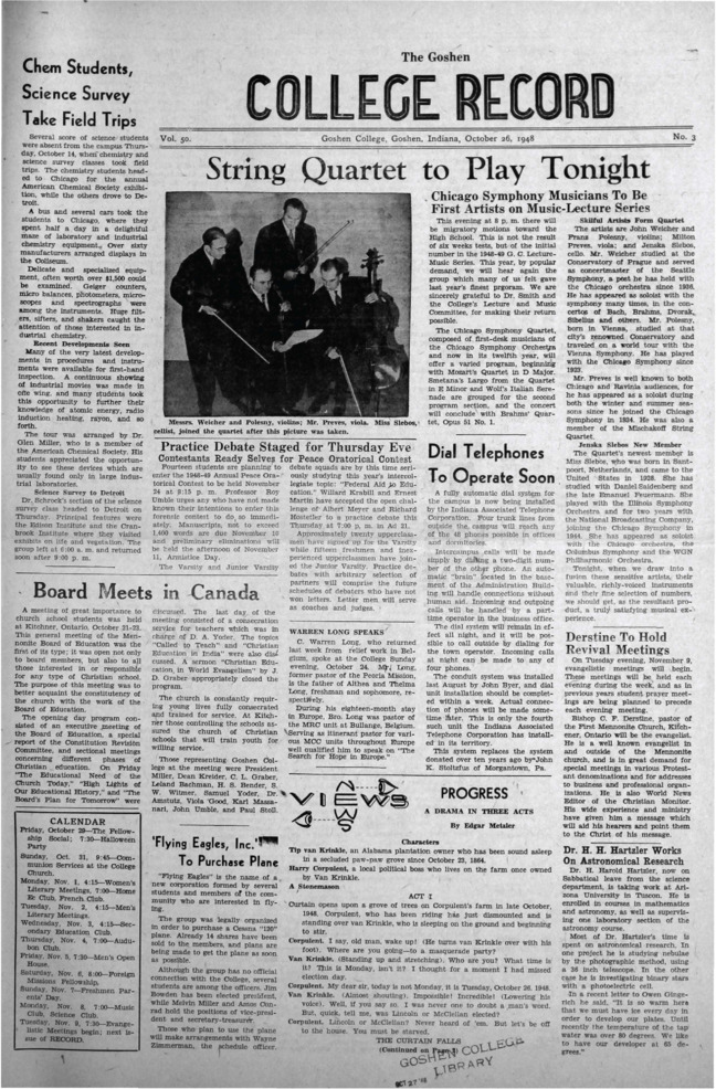 The Goshen College Record - Vol. 50 No. 3 (October 26, 1948) Thumbnail