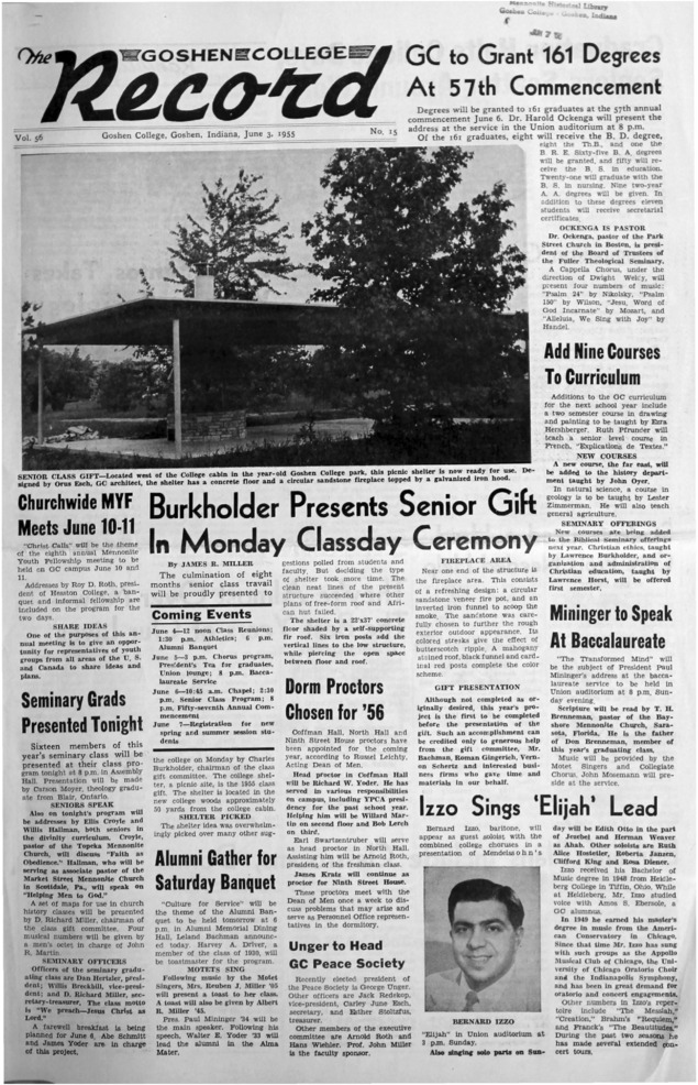 The Goshen College Record - Vol. 56 No. 15 (June 3, 1955) Thumbnail